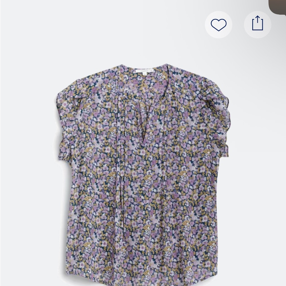 Monday Fun Split Neck Floral Flutter Sleeve Top - Lavender and Blues - Picture 2 of 8